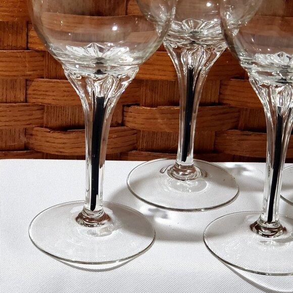 Belfor Exquisite Water Glasses 6" Bohemia black stem fine crystal stemware 4pc - Picture 4 of 4